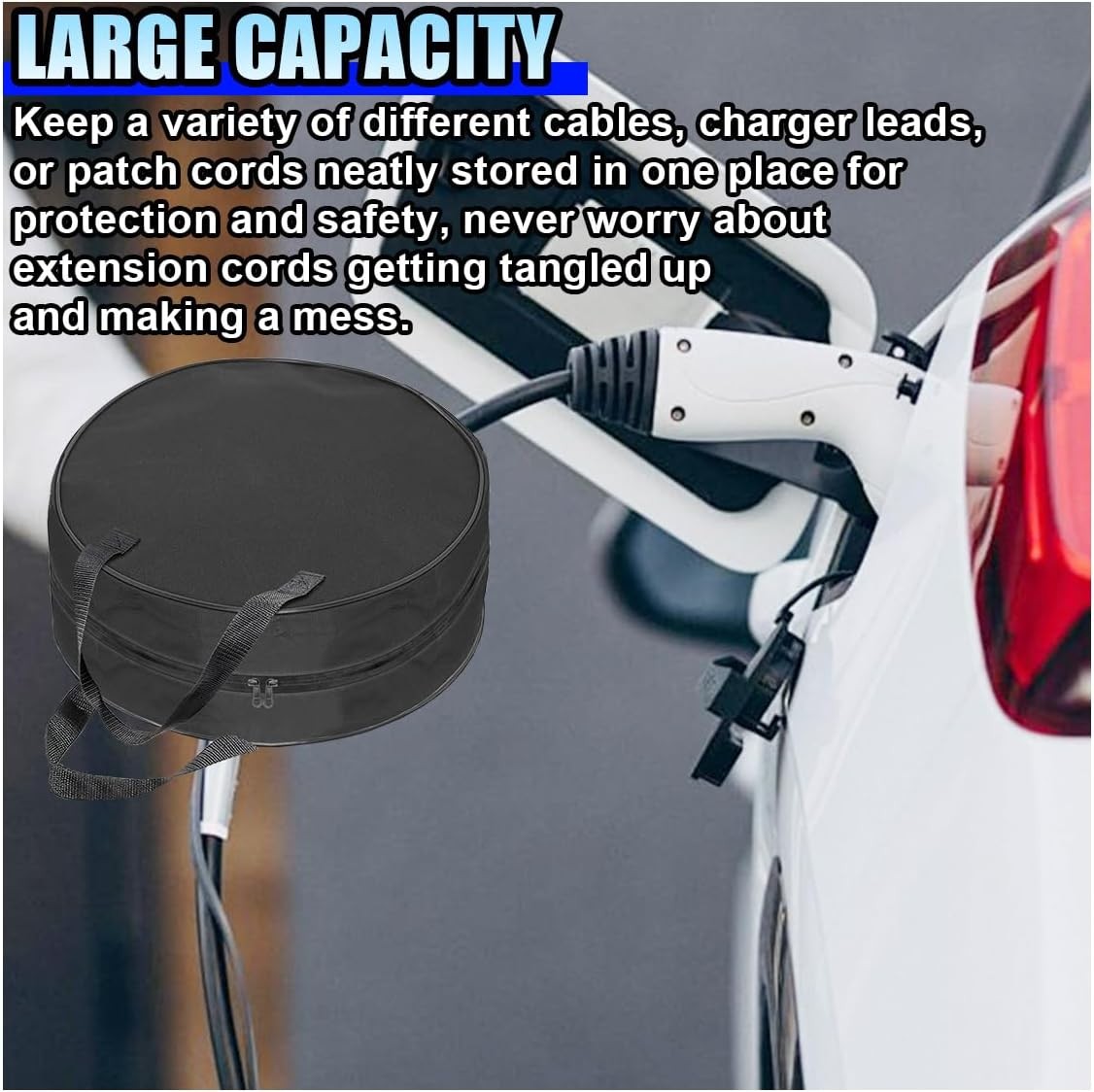 16 Inch round Jumper Cable Bag – Waterproof EV Charging Cable Storage Bag, Cable