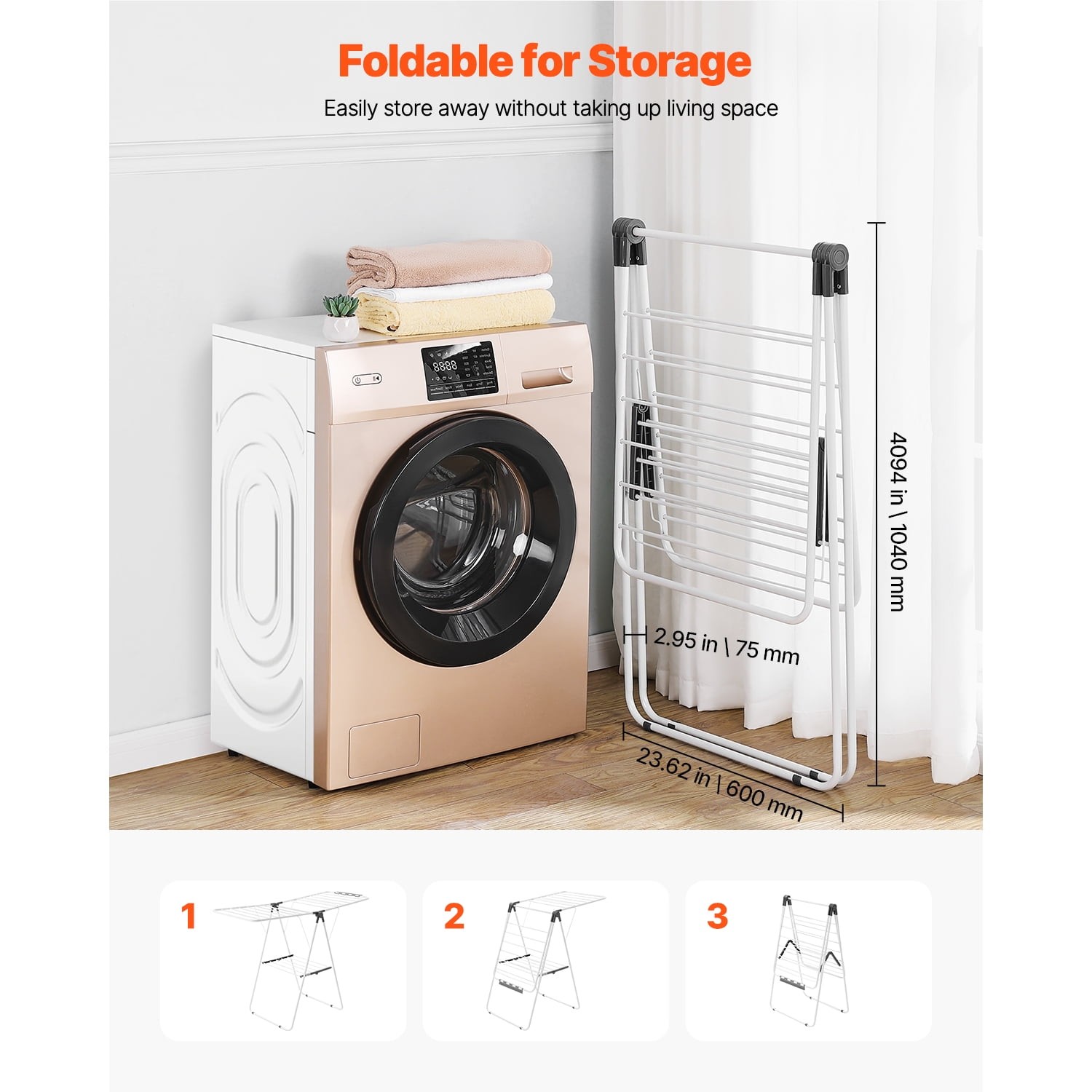 KFFKFF Foldable 2-Tier Clothes Drying Rack, Laundry Rack with Adjustable Height