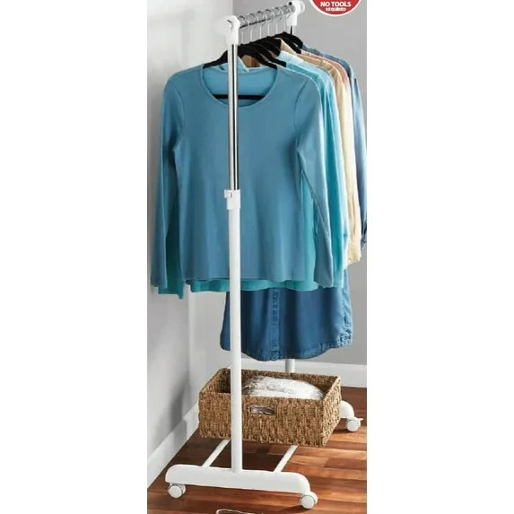 Mainstays Adjustable Rolling Garment Rack Metal Chrome White 84-121Wx44Dx123.5