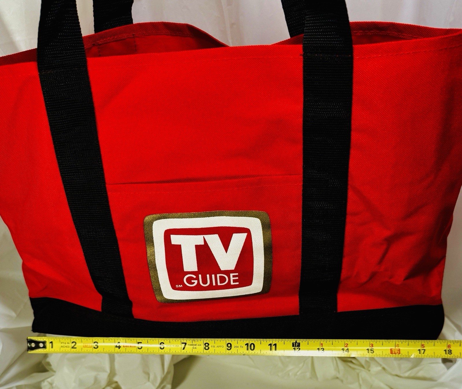 Tote, Bag, Large Heavy Duty Red TV Guide Branded, Includes a Side Pouch