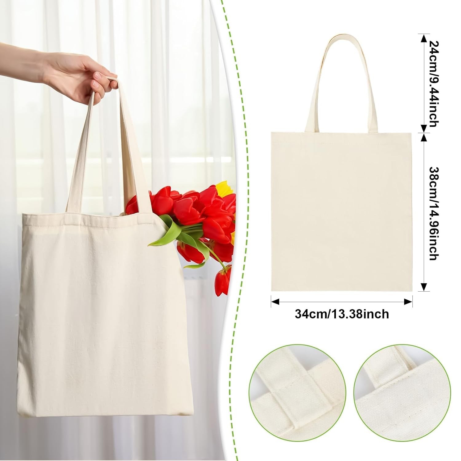RAINFLOW Blank Canvas Tote Bags – 4 Pack Plain Cotton Totes with Handles