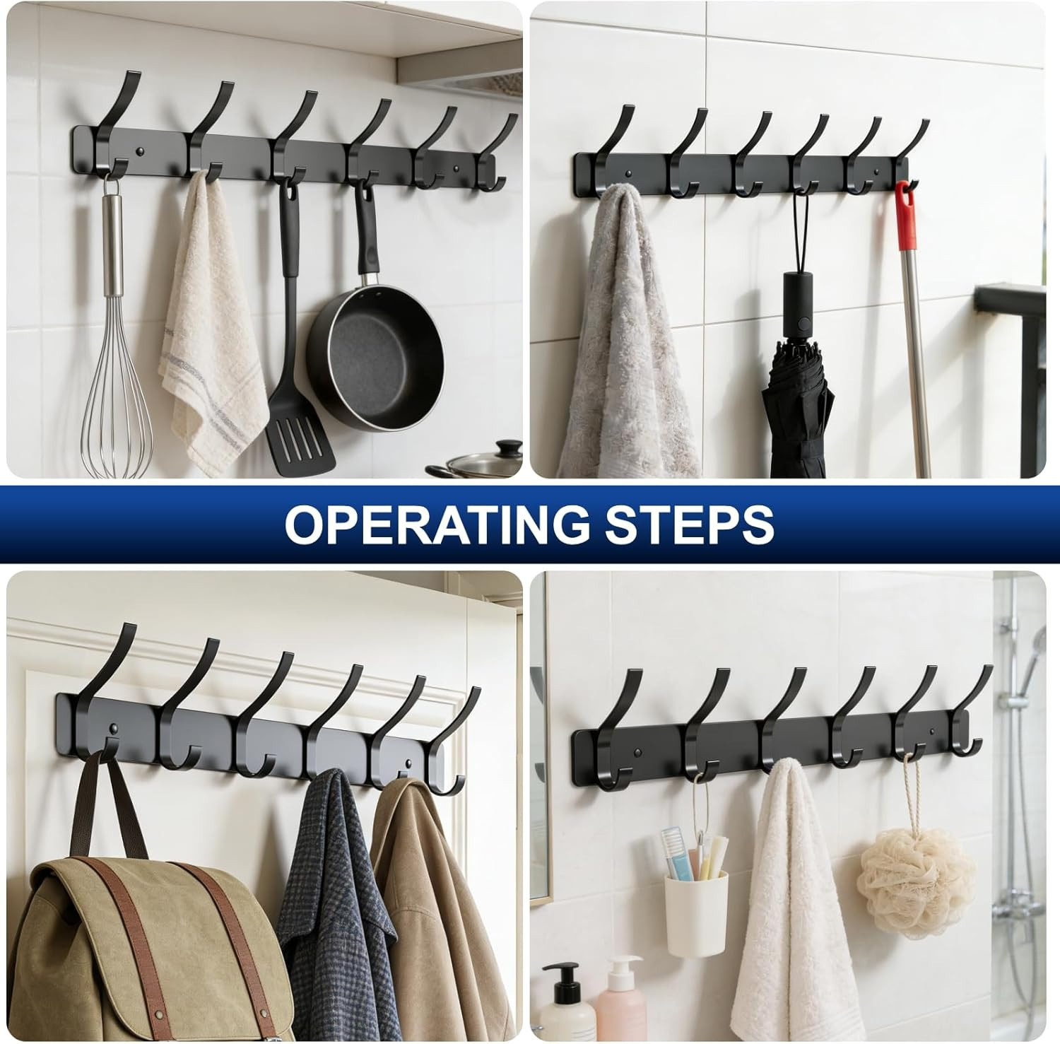 2-Pack Wall Mounted Coat Rack with 6 Hooks, Rustproof Aluminum Heavy Duty Coat H