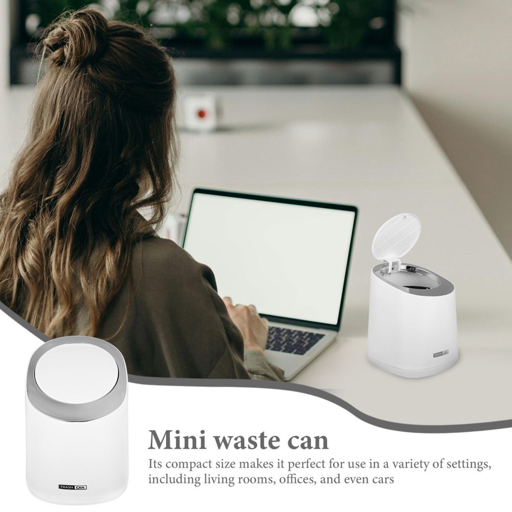 1 Set Reusable Small Desktop Garbage Bucket White ABS PP Press Lid