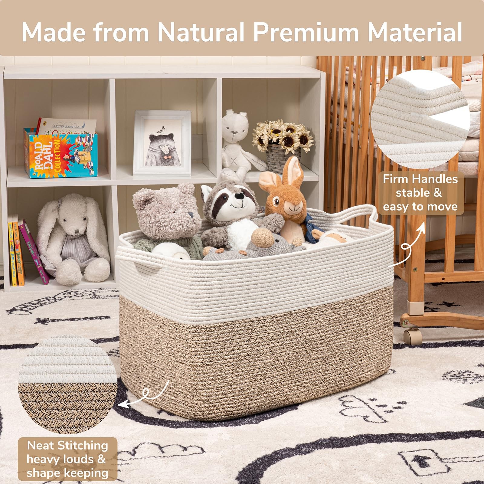 Extra Large Woven Blanket Basket, 23.6″ x 15.7″ x 13.8″ Storage Organizer for…