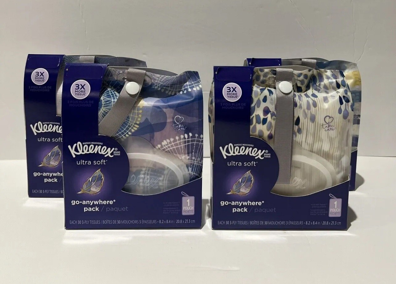 4 Packs – Kleenex Tissues Go Anywhere Packs with hanging strap, Brand New