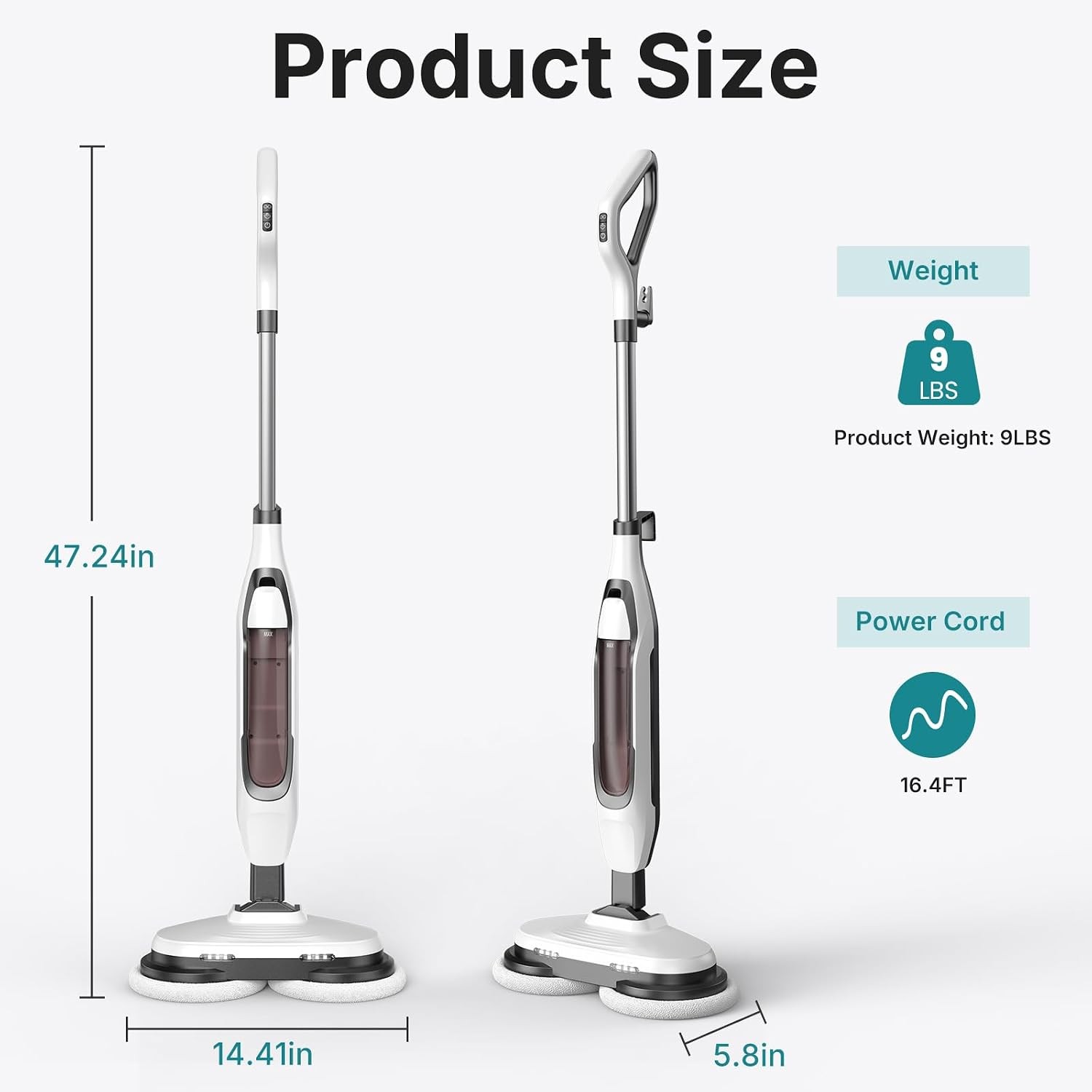 OLIXIS Electric Steam Mop Floor Cleaner w/Rotating Pad&2 LED Light&4 Clean Mode