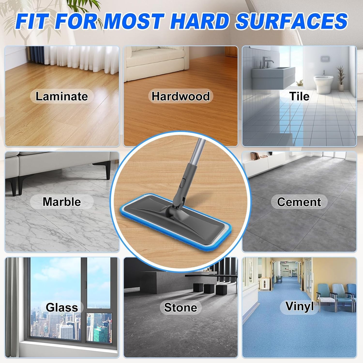 Microfiber Floor Mop Flat Cleaning Tool with 4 Washable Pads Adjustable Handle
