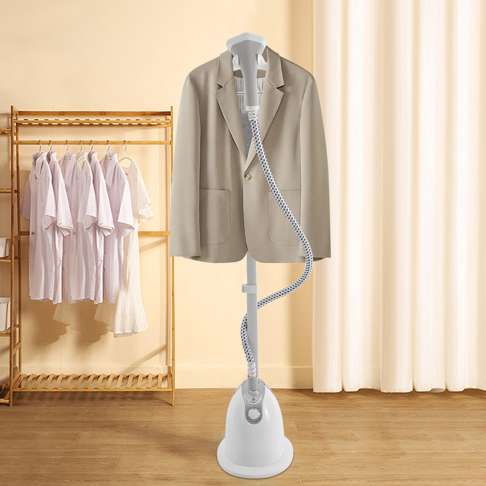 1350W Vertical Garment Steamer 1.4L Tank Adjustable Height Telescopic Rod White