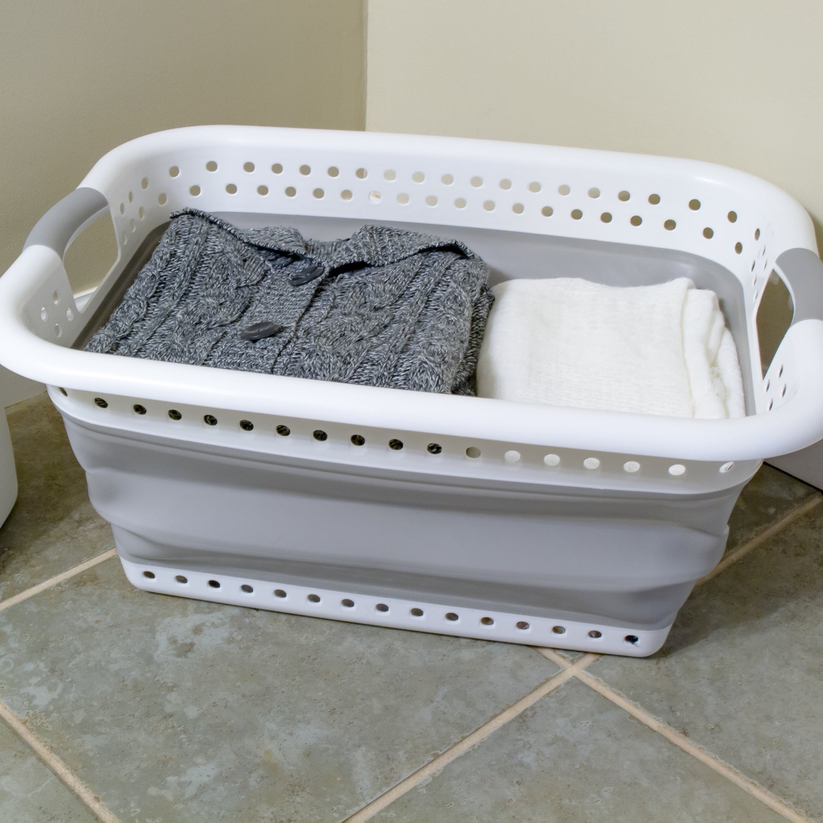 Collapsible Utility Basket, Large, White/Gray