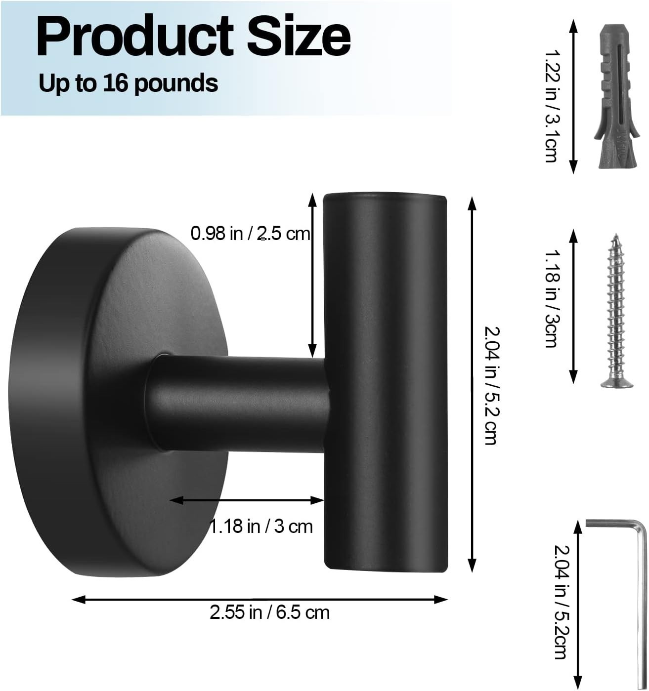 Towel Hooks Bathroom,2 Packs Wall Mount Towel Holder,Black Matte Wall Robe