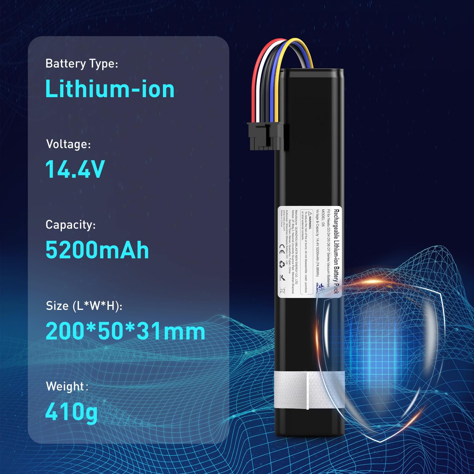 14.4V 5200mAh Replacement Battery for Neato Botvac D3-D7