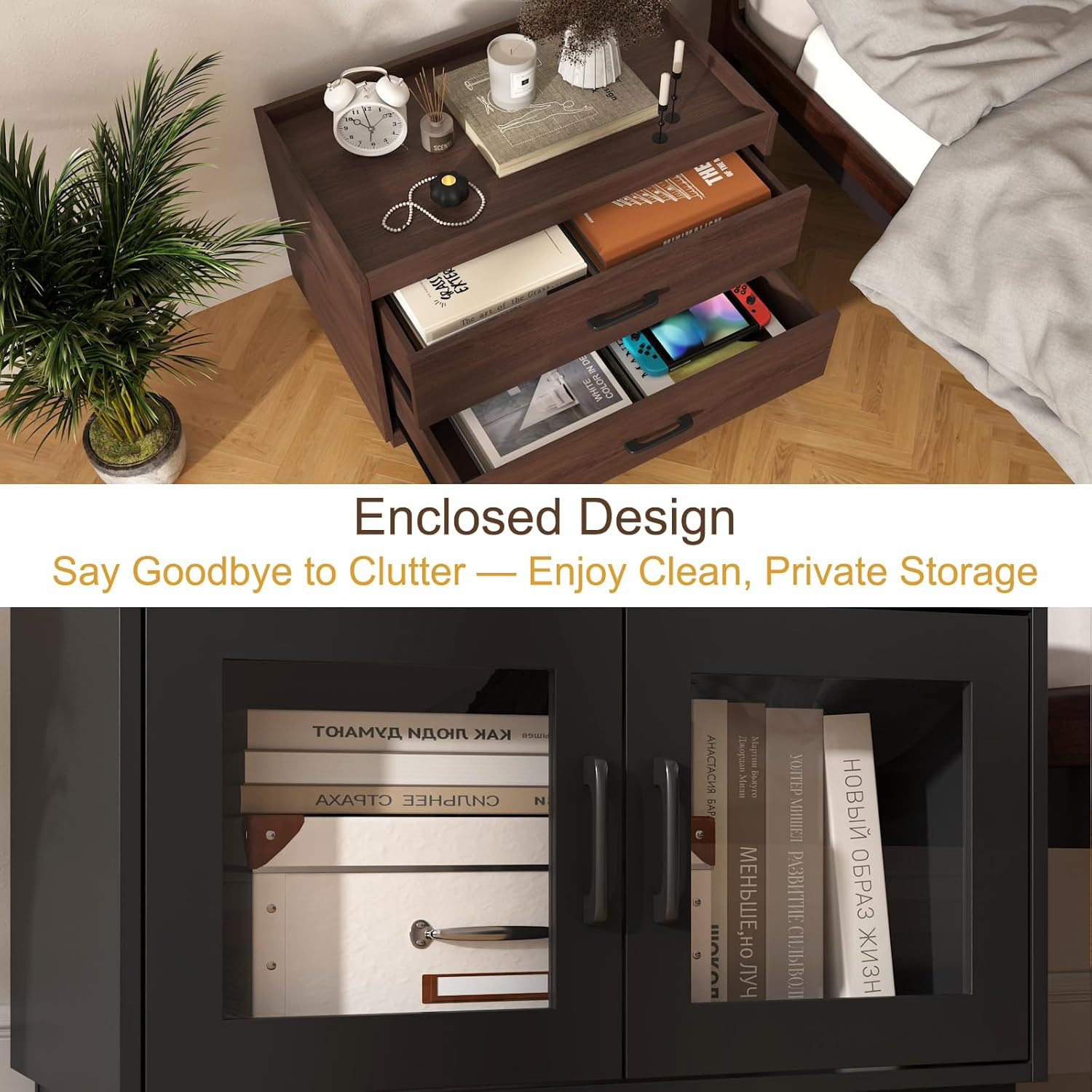 Modern Stackable Storage Drawers – 28″ Wide Closet Organizer with 2 Bins, Brown