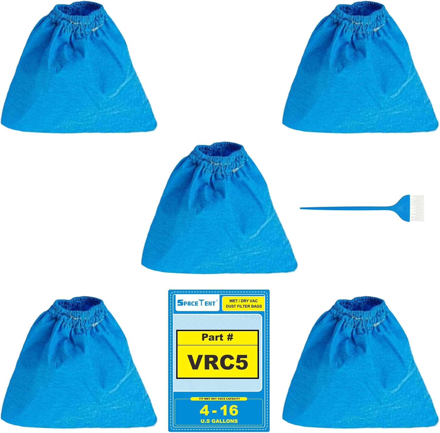 5 Pack VRC5 Shop Vac Filter Bags for Vacmaster 4, 5, 12 and 16 Gallon Wet/Dry Va