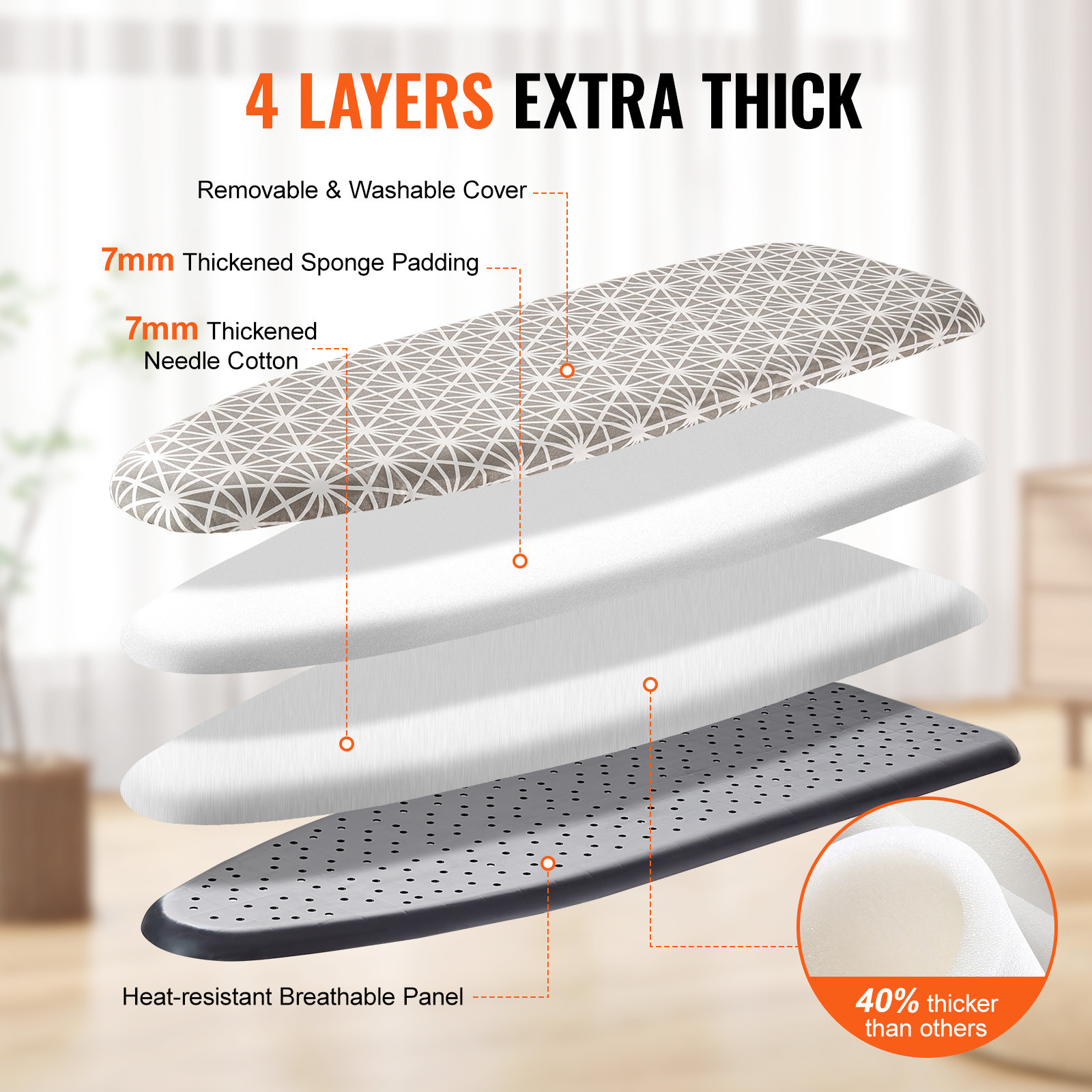 VEVOR Ironing Board Large 51×13 in Ironing Surface Thickened 4 Layers Iron Board