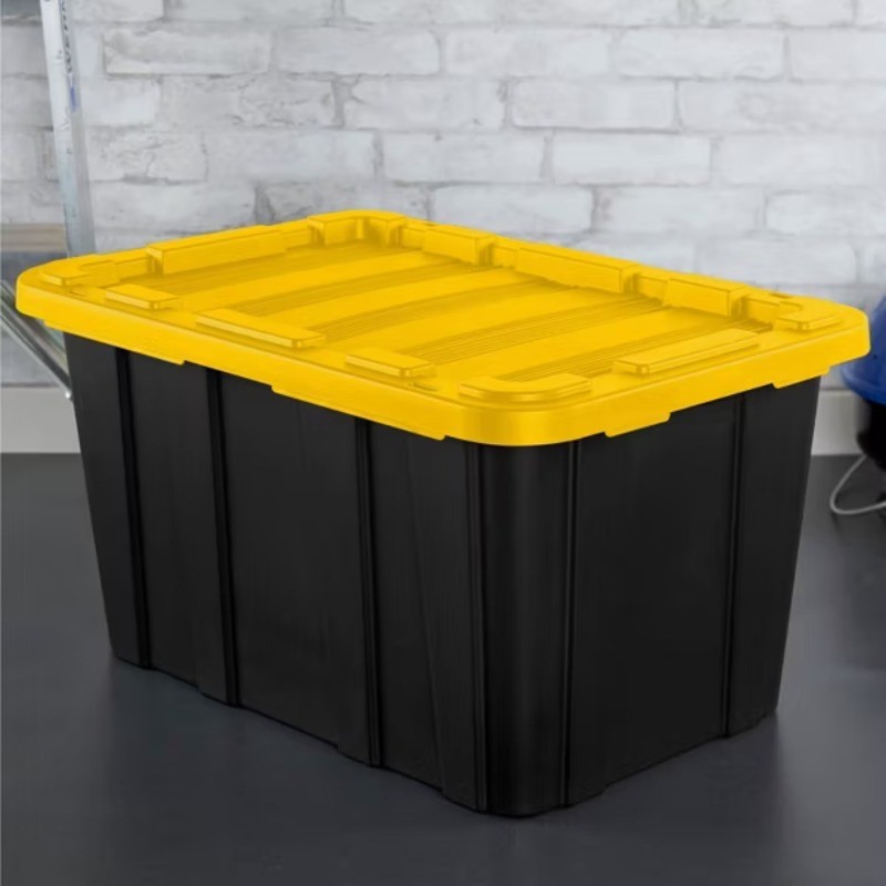 27gal Heavy Duty Storage Tote Black with Yellow Lid