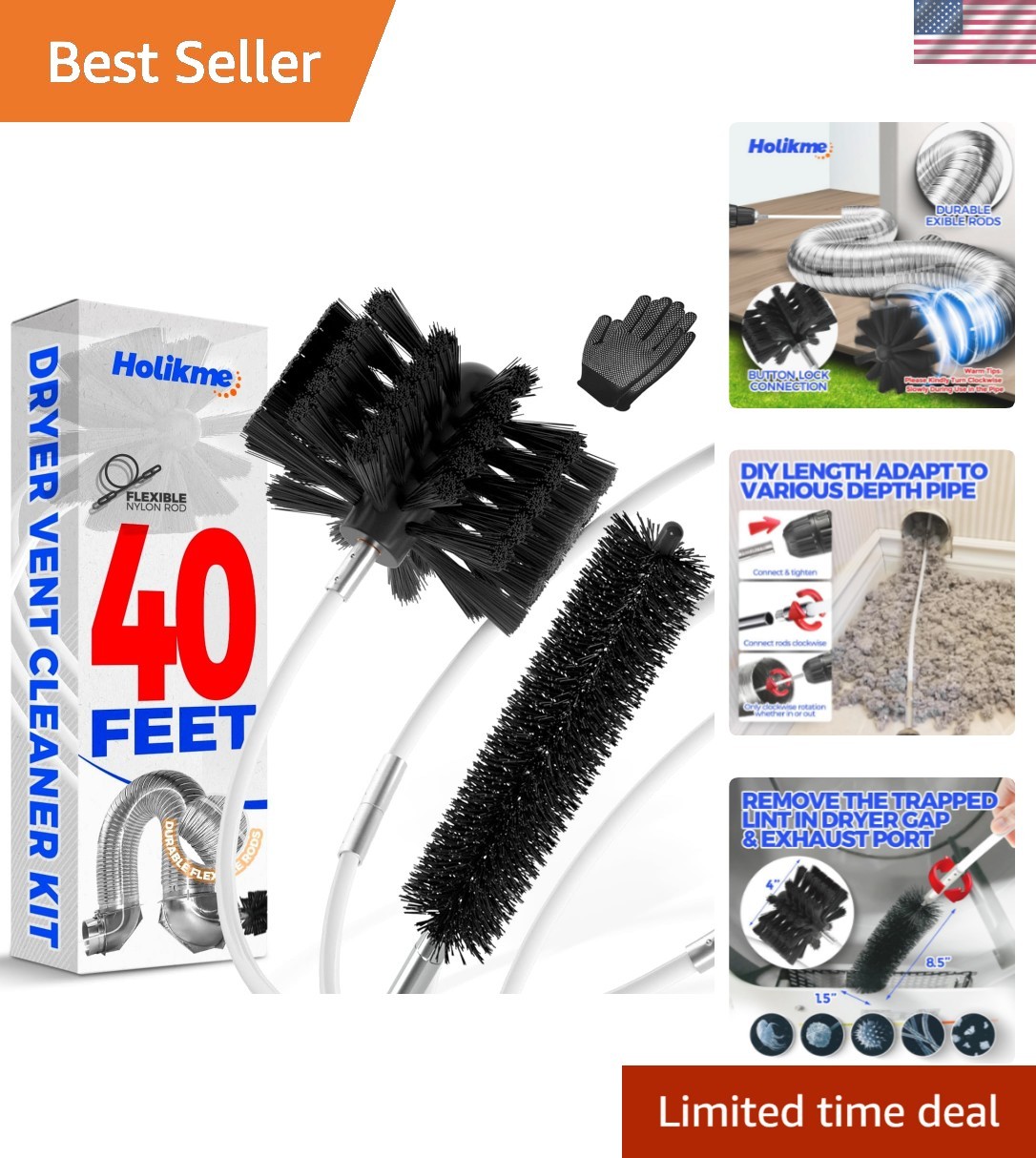 Dryer Vent Cleaner Kit – 40Ft Flexible Lint Brush for Deep Cleaning | Dryer V…