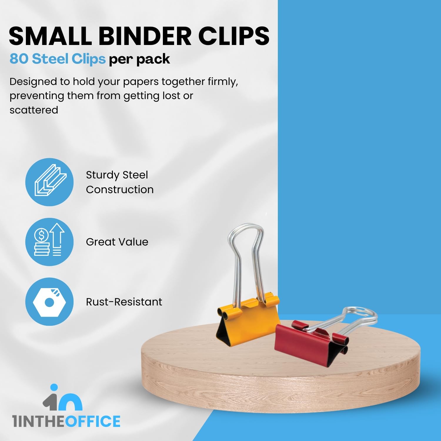 1InTheOffice Small Binder Clips 3/4 Inch, Mini Paper 0.75 inches