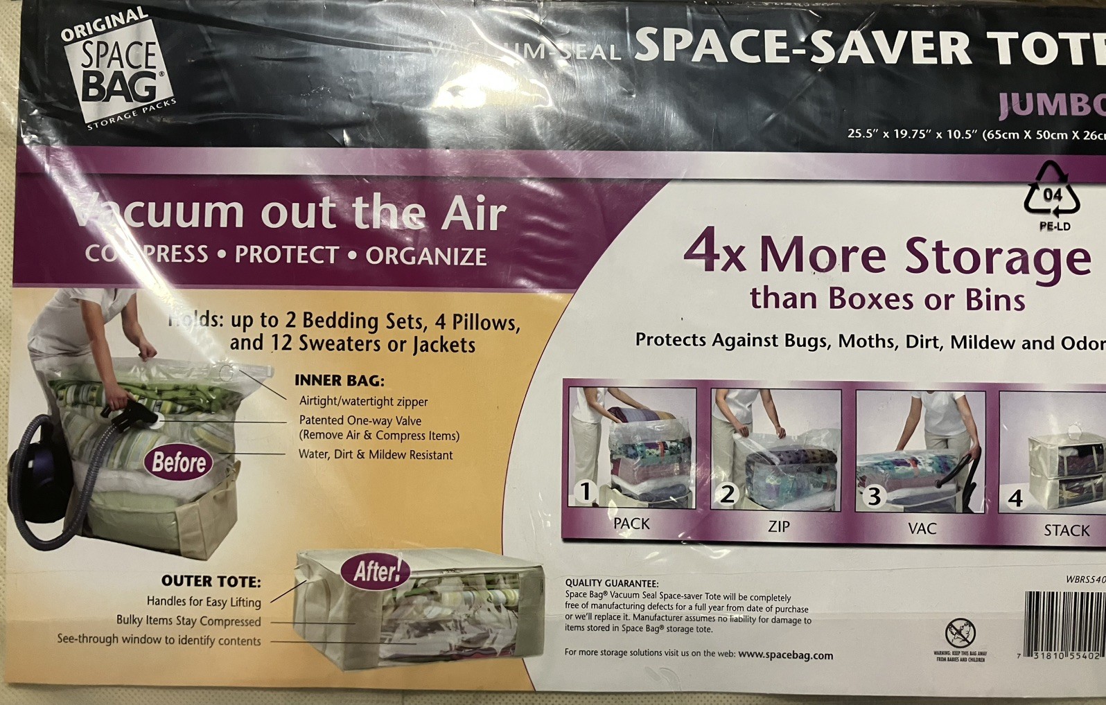 Original Space Saver Tote Vacuum-Seal Jumbo Size: 25.5″ x 19.75″ x 10.5” New