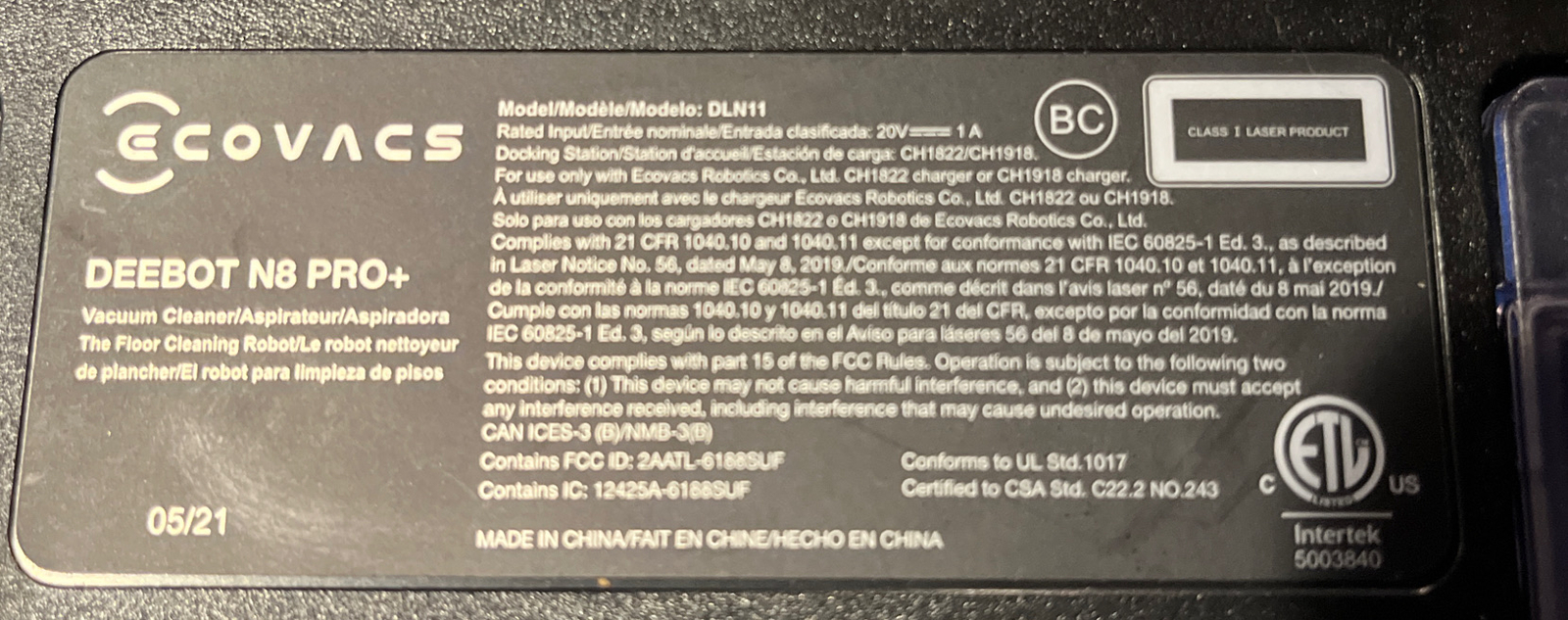 Ecovacs Deebot Ozmo 950 Black 3-Levels Suction 2-in-1 Robot Vacuum Cleaner. USED