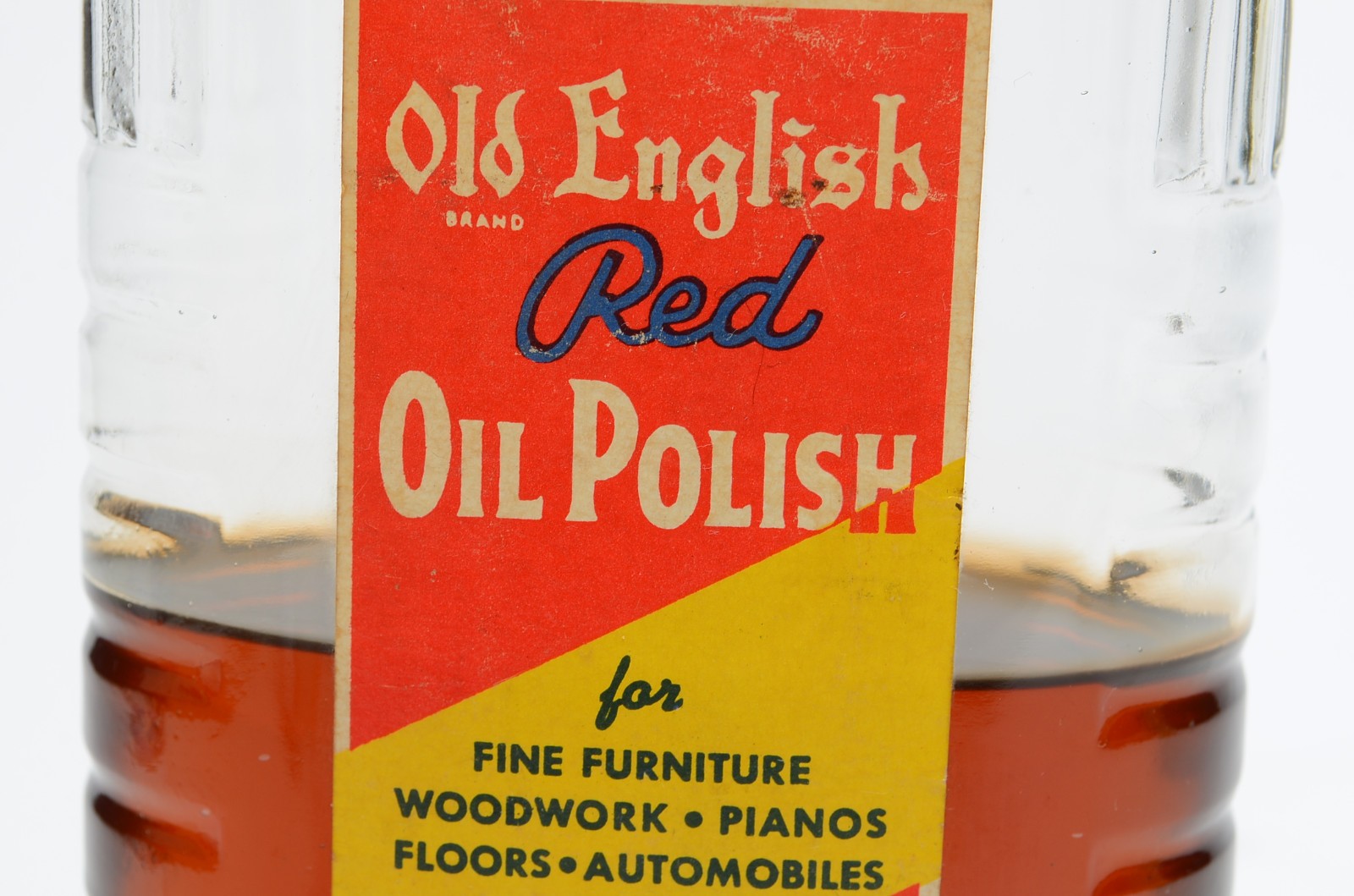 Old English Red Oil Polish Vintage Glass Bottle Approx 50% Full 1.5 Pint READ