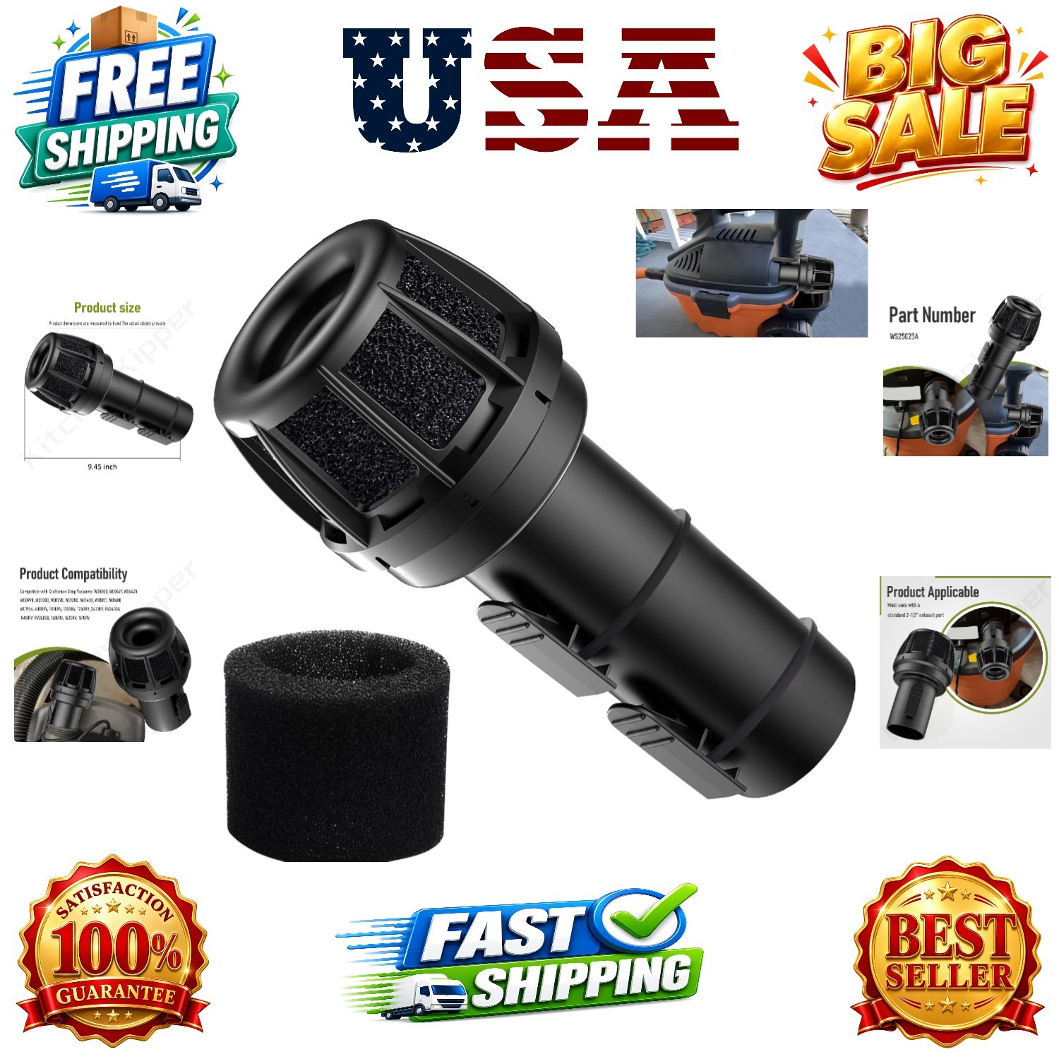 VT2525 WS25025A 2.5″ Muffler/Diffuser Accessory for Ridgid Wet/Dry Vacuums | …