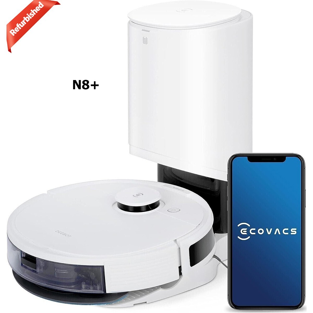 Refurbished ECOVACS Deebot N8 Vacuum Mop Robot with Auto-Empty Station *White