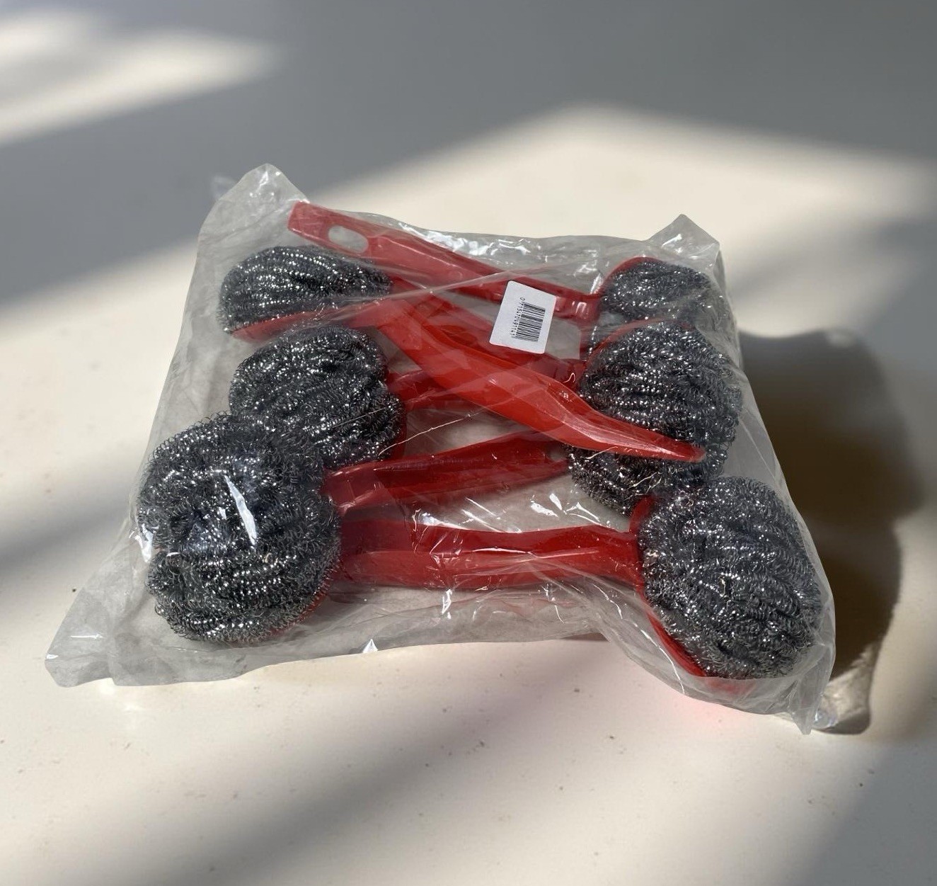 NEW 6 Pack Stainless Steel Kitchen Scrubbers w/ Red Handle Pot Pan Dish Cleaner