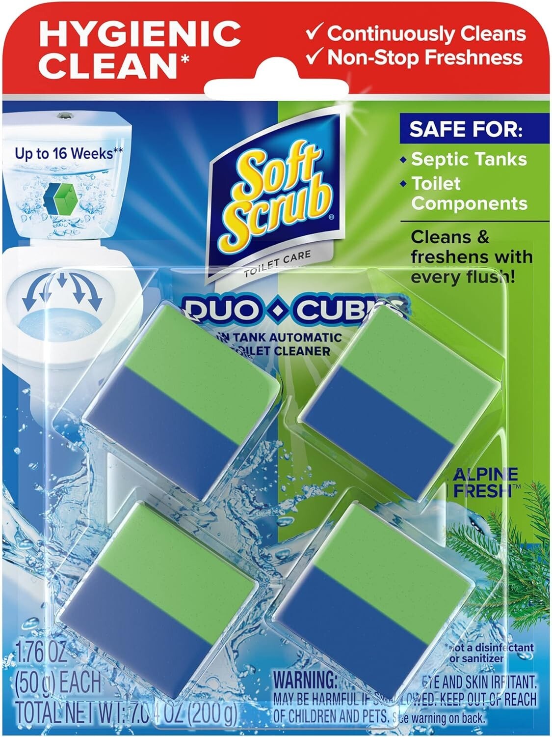 Soft Scrub in-Tank Toilet Cleaner Duo-Cubes, Alpine Fresh, 4 Count..