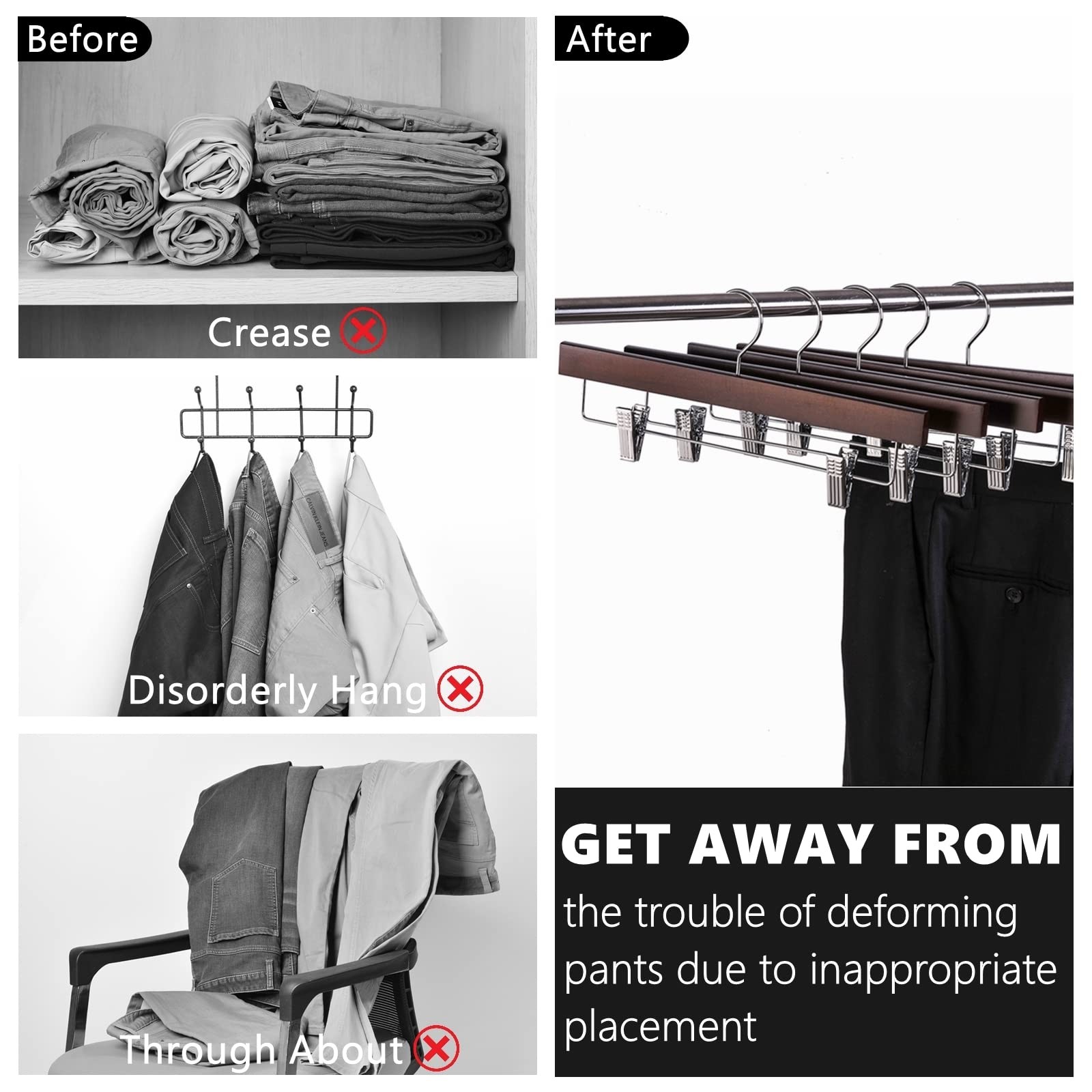 Retro Wooden Pants Hangers With 2adjustable Clips Walnut Wood Skirt Trouser Ha