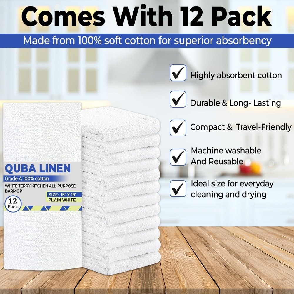 – Bar Mops Towels, 12 Pack Premium Quality 100% Cotton, Size 16×19 Highly Abs…