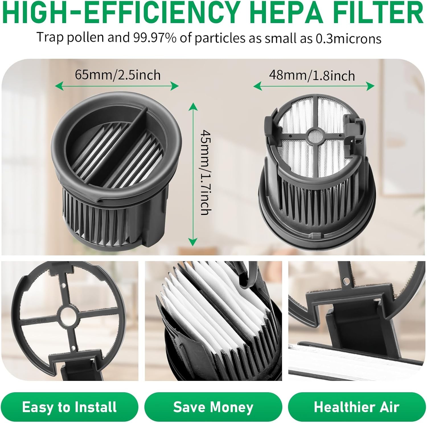 Replacement Brush Rollers HEPA Filter Kit for Dreame H14 4 Pack includes 2