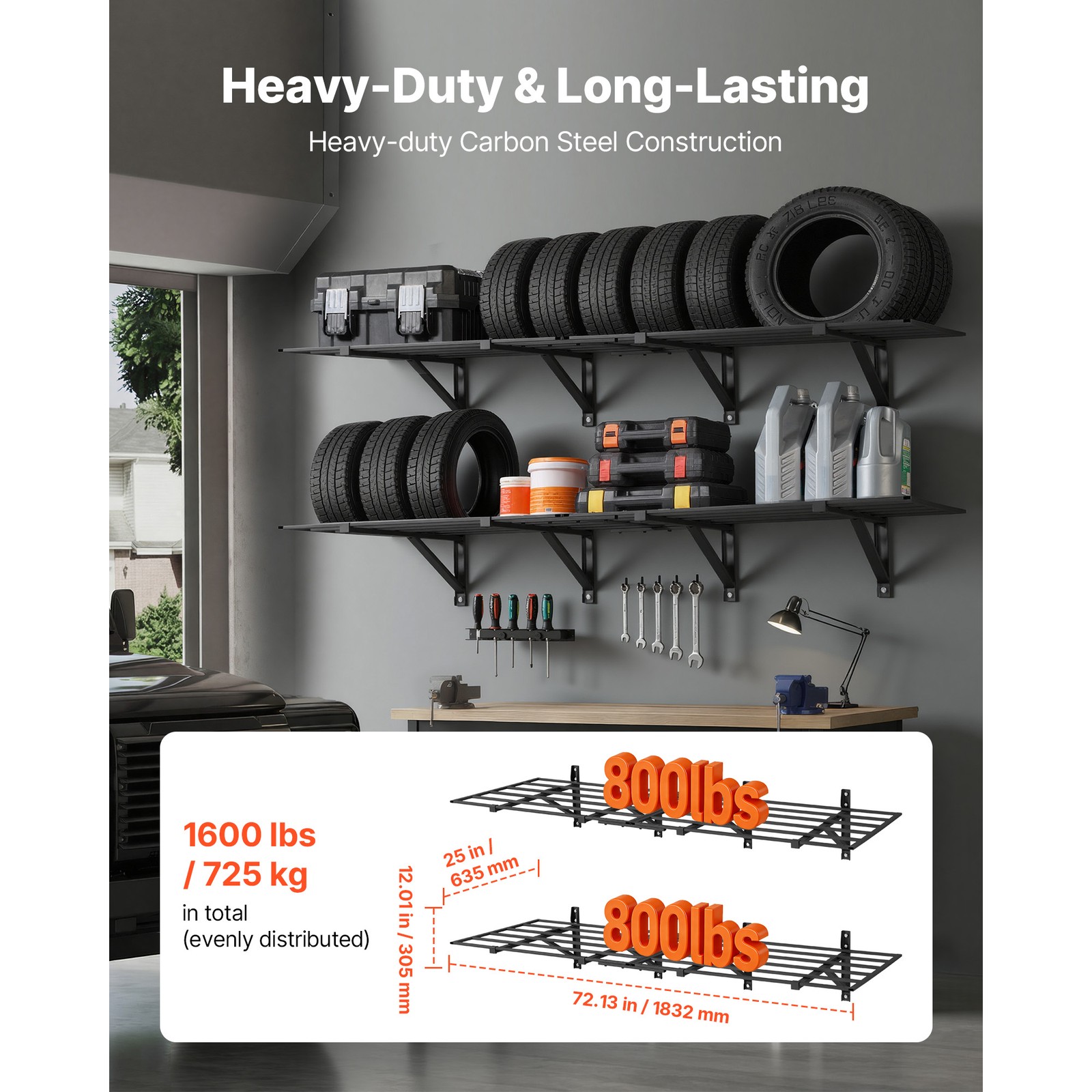 Uimoso 4-Piece 2 x 3ft Wall Shelving, 1600 lbs Capacity, Garage Storage Solution