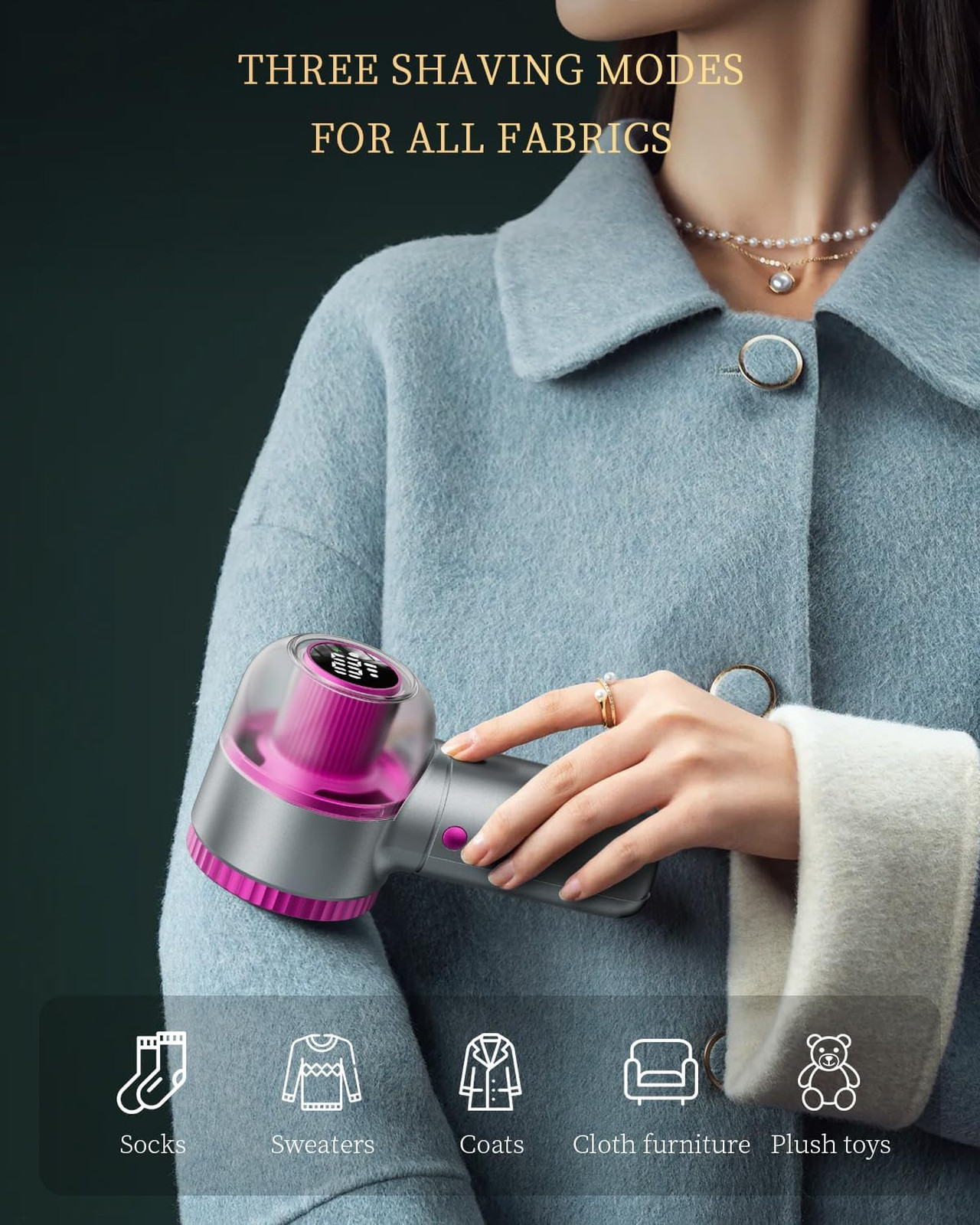 Fabric Shaver with Lint Brush Large Digital Display 3 Speeds Electric Sweater