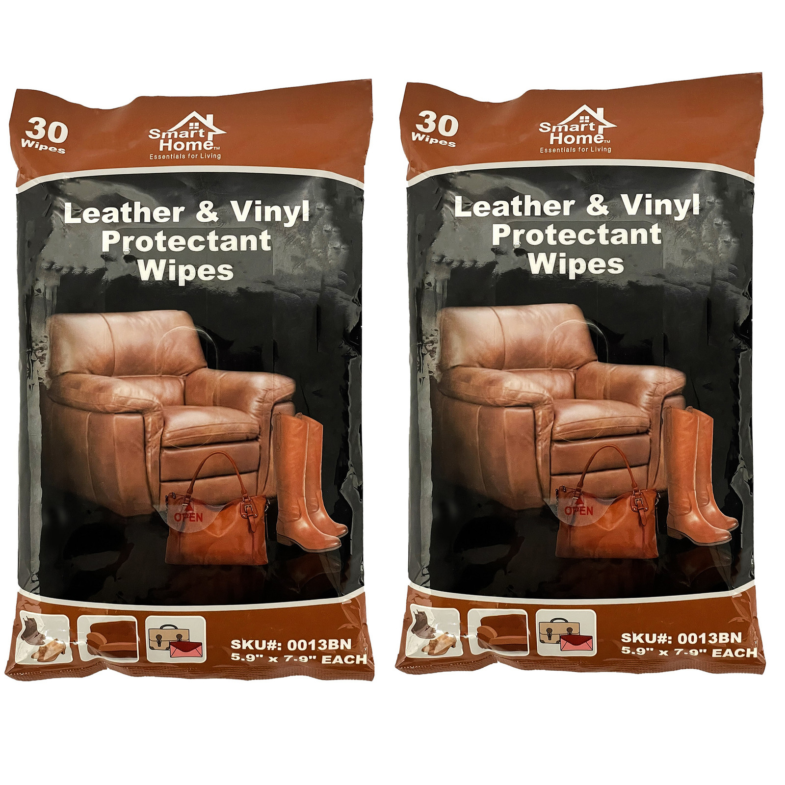 Smart Home Leather & Vinyl Cleaning Protectant Wipes, 60 Count