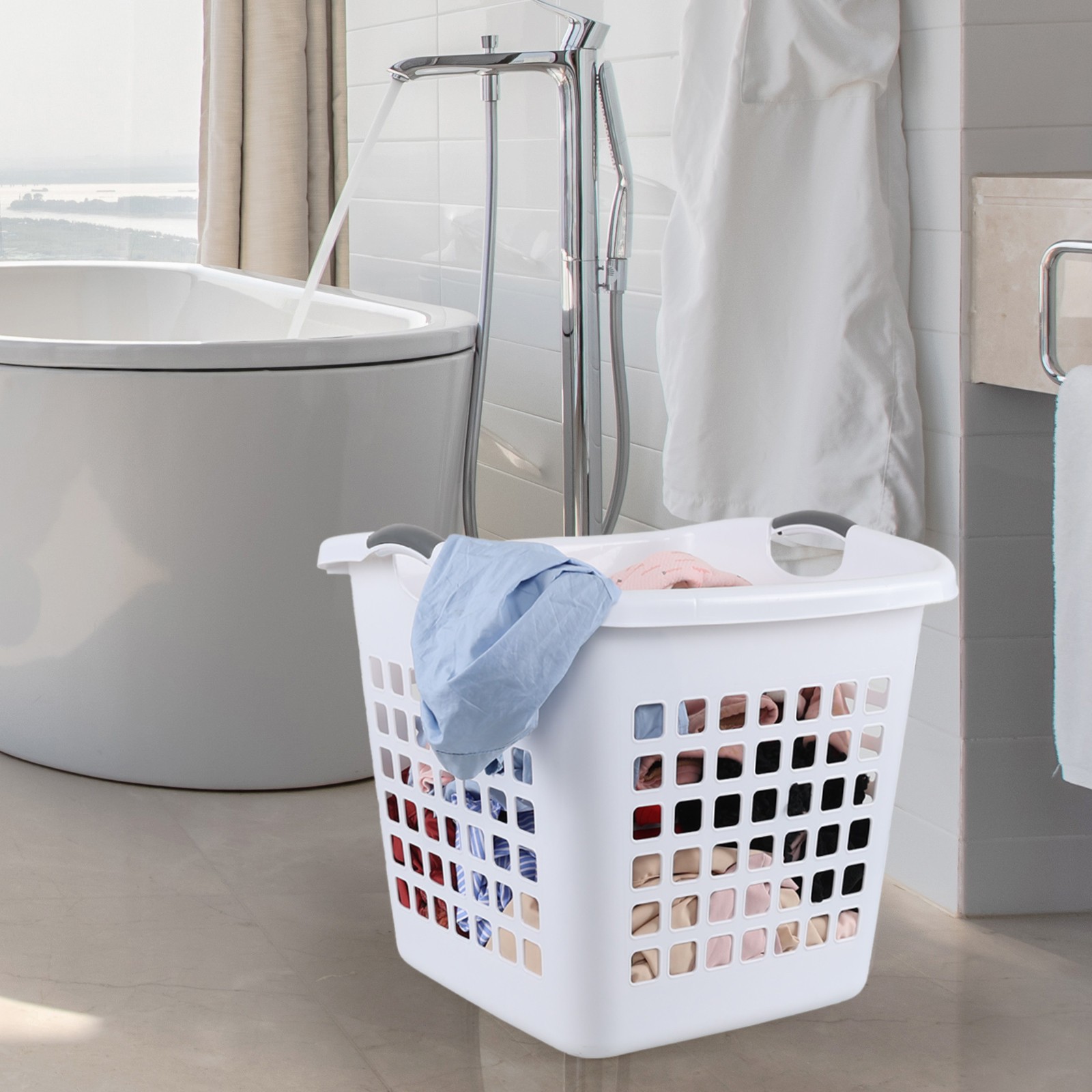 Aninhao 4 Pack 70 L Large Plastic Laundry Hamper with Cut-out Handles, White