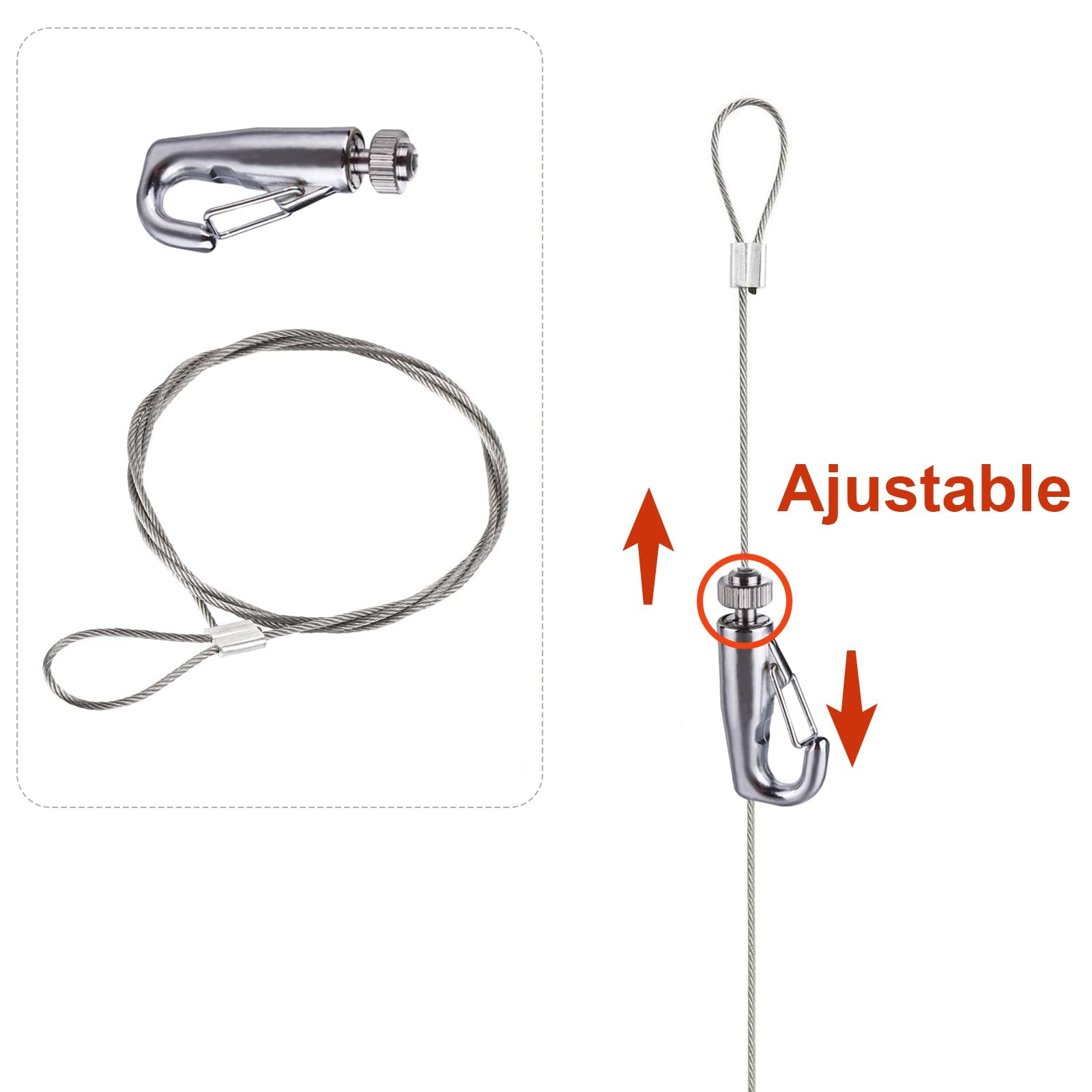 6 Pack Picture Rail Hooks And Wire Hanging System 6.5 Ft Wire Cables Adjustable