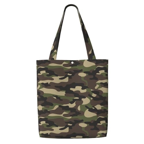 Canvas Tote Bag Aesthetic For Women, Camo Camouflage Military Green Brown