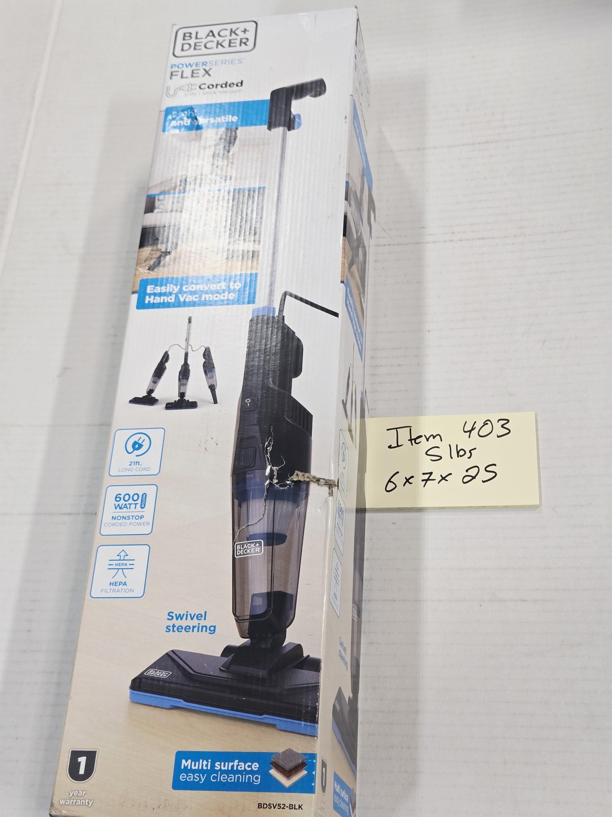 BLACK+DECKER POWERSERIES FLEX Corded 3-in-1 Stick Vacuum 600W HEPA Lightweight