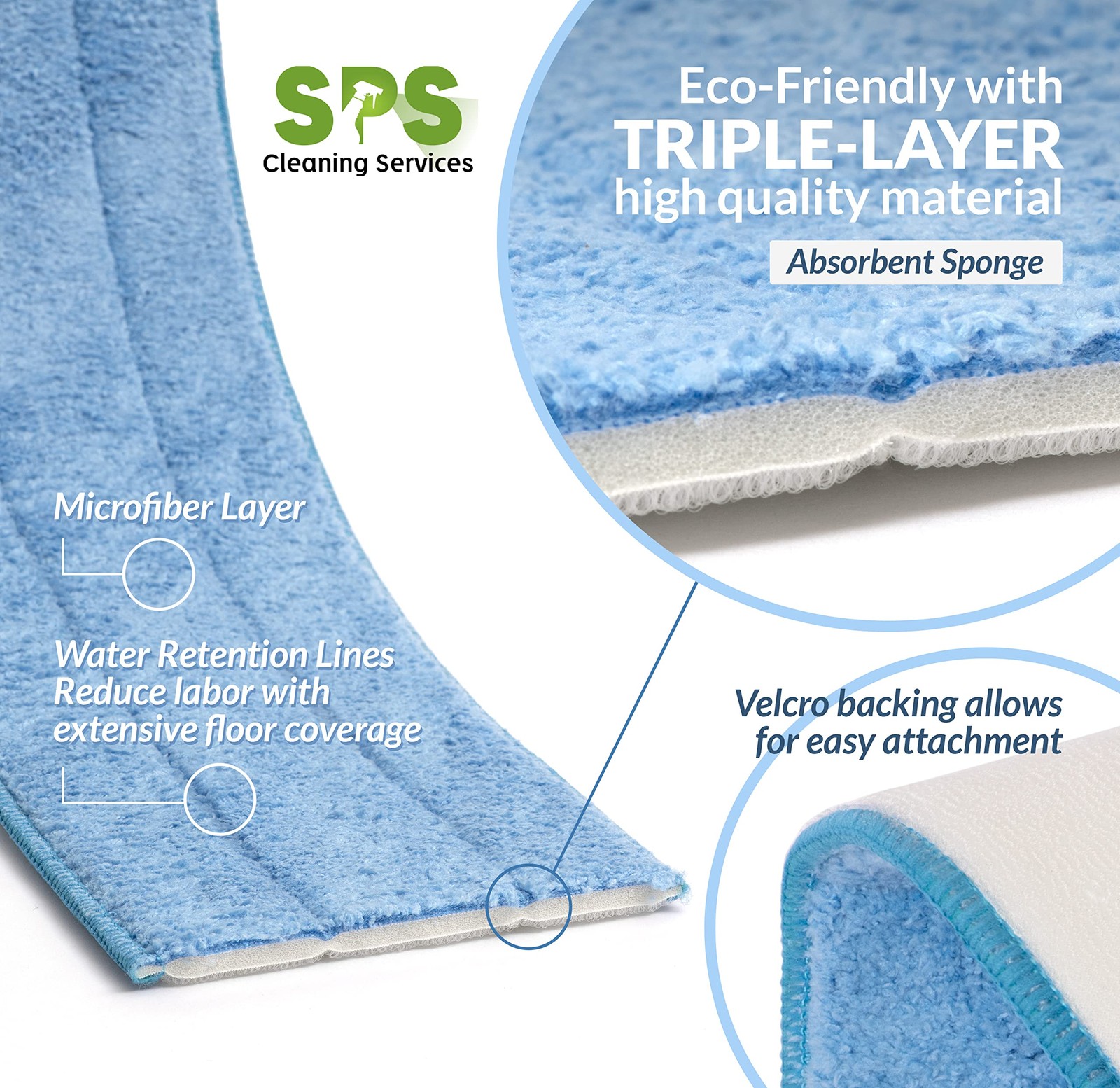 Microfiber Mop Pads 2-Pack Reusable 18 inches Heavy Duty Refills for Floor Cl…