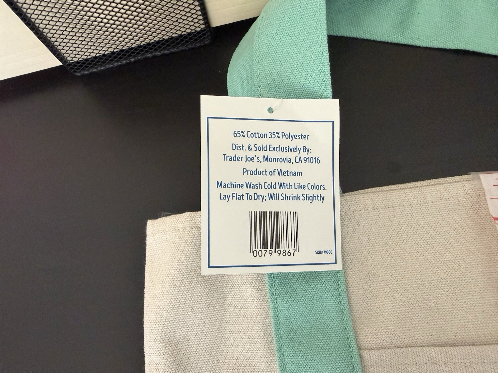 Trader Joe’s Mini Tote Bag Cotton Polyester Beige Mint Green Small