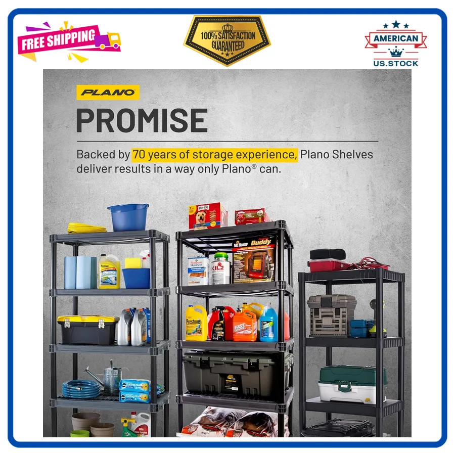 Plano 4-Shelf Plastic Storage Unit 48in x 23in x 14in 200lb Capacity Garage