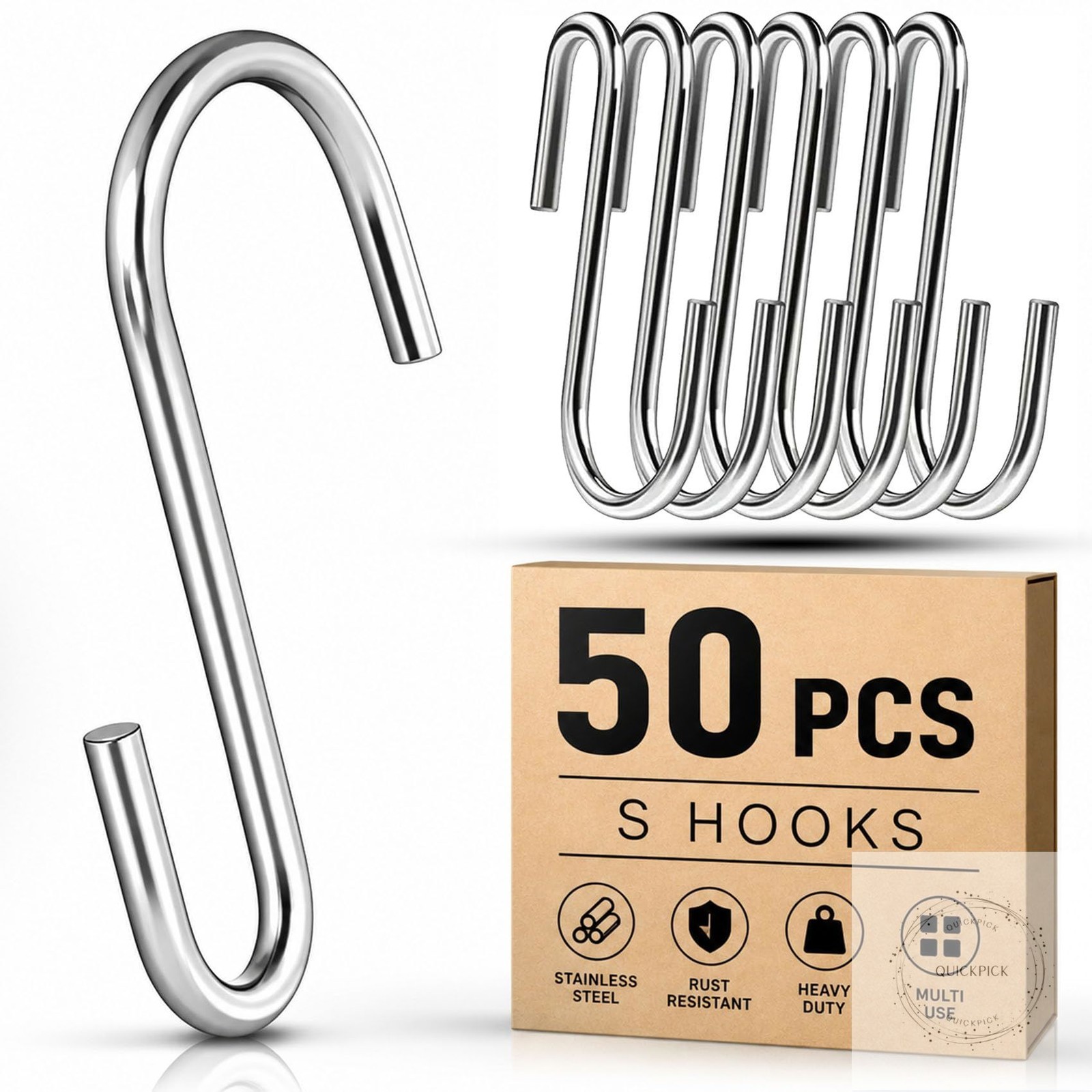 50 Pack 2.4 Inch Heavy Duty Stainless Steel S Hooks – S Shaped Metal Hanging