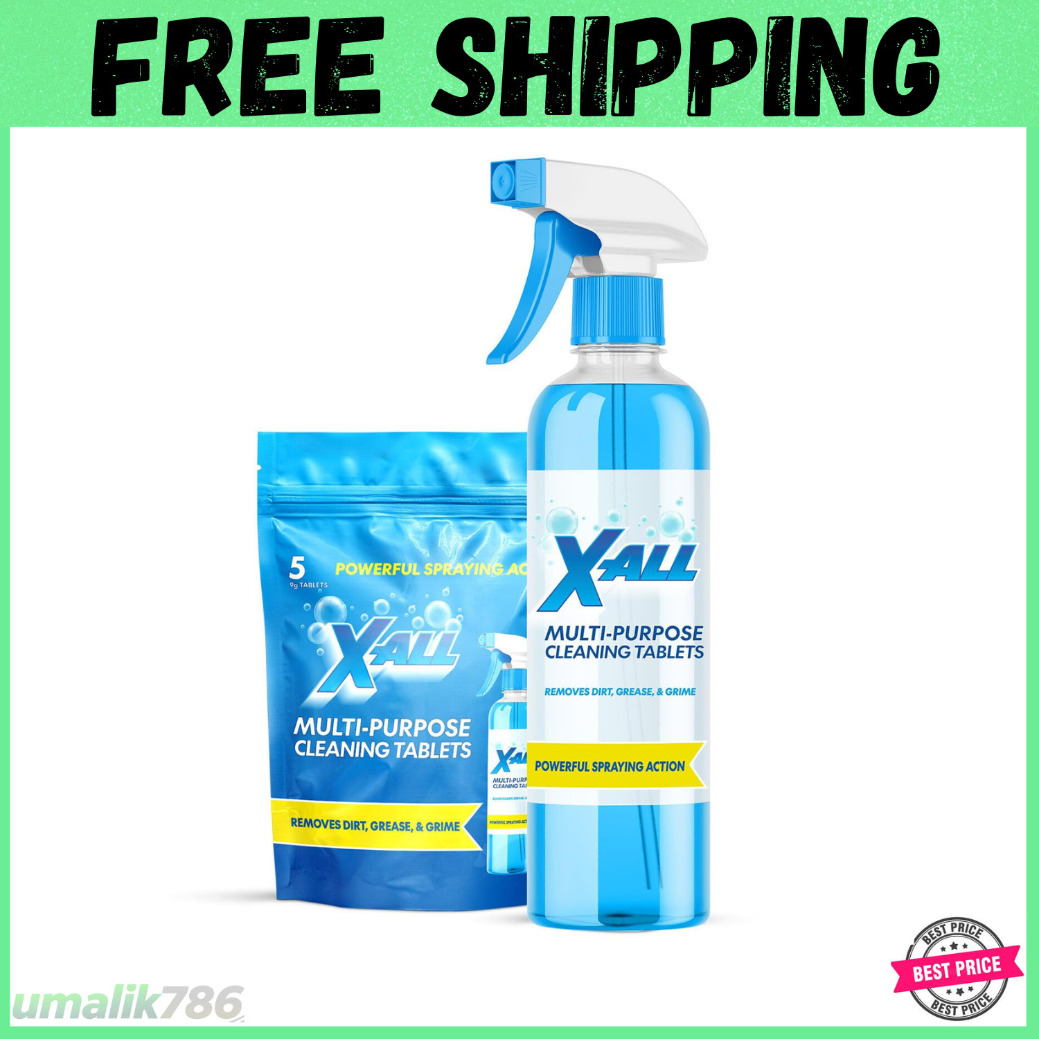 X-ALL Multi-Purpose Cleaner – Spray Bottle and 5x Cleaning Tablets