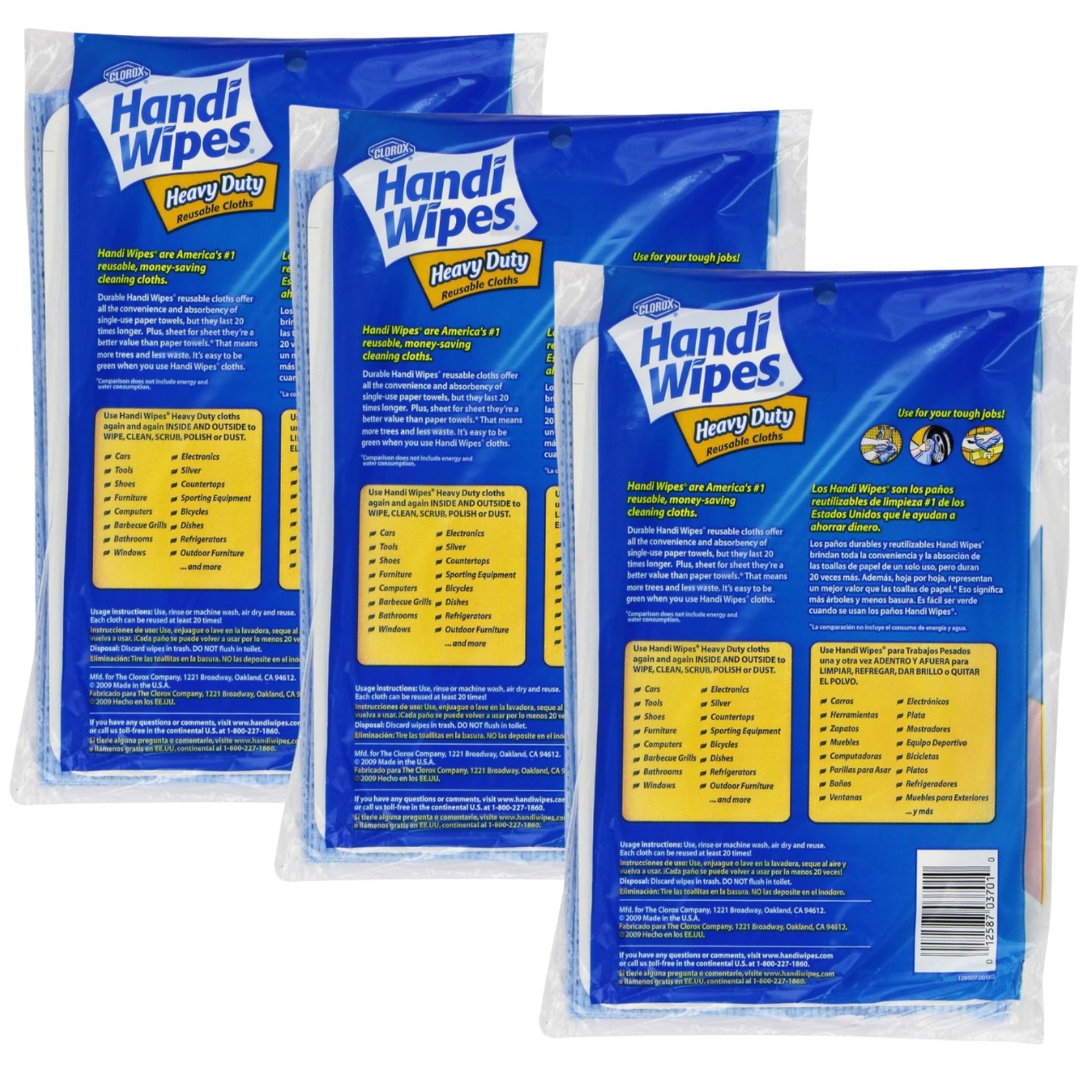 New 3 packs Clorox Handi Wipes Multi-Use handy Reusable Cloths, 9 Count