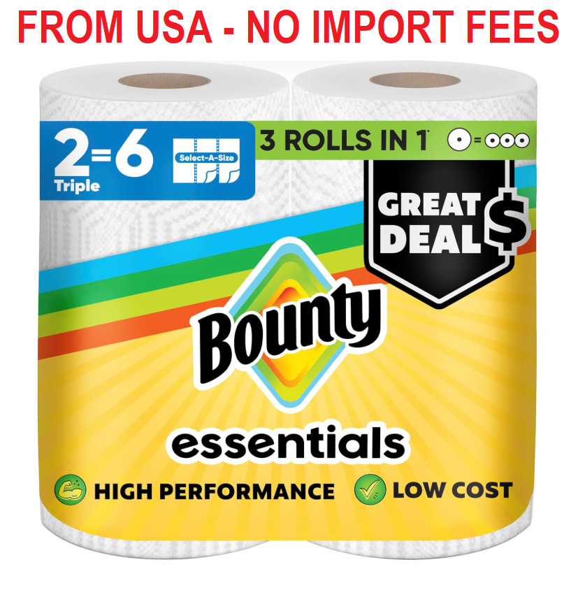 Bounty Essentials Select-A-Size Paper Towels, White, 2 Triple Rolls = 6 Regular