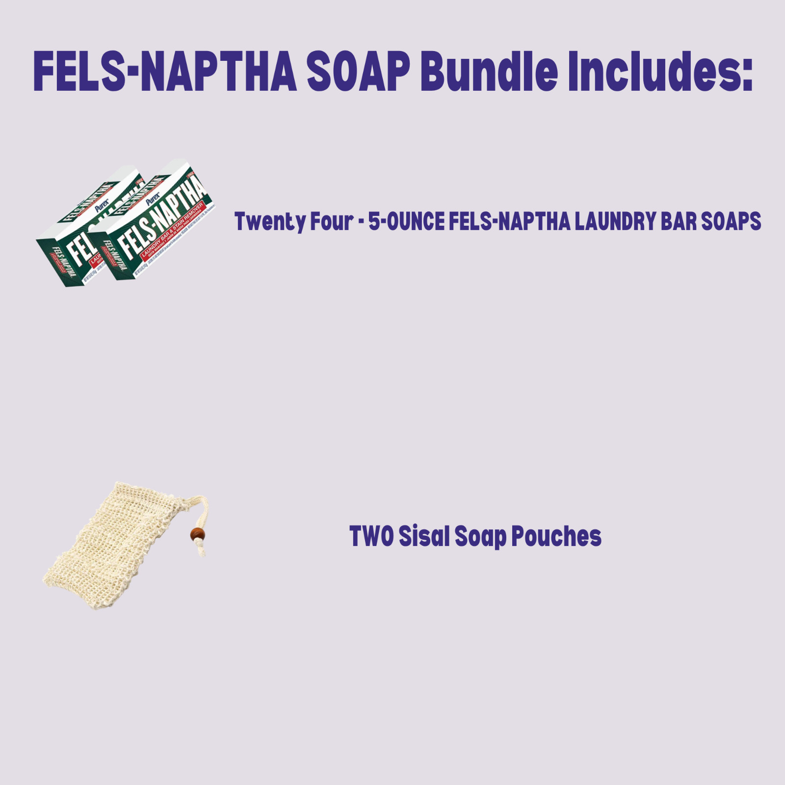 Purex -24 Fels-Naptha Laundry Soap Bars 5oz+2 Sisal Pouches Stain Remover Bundle