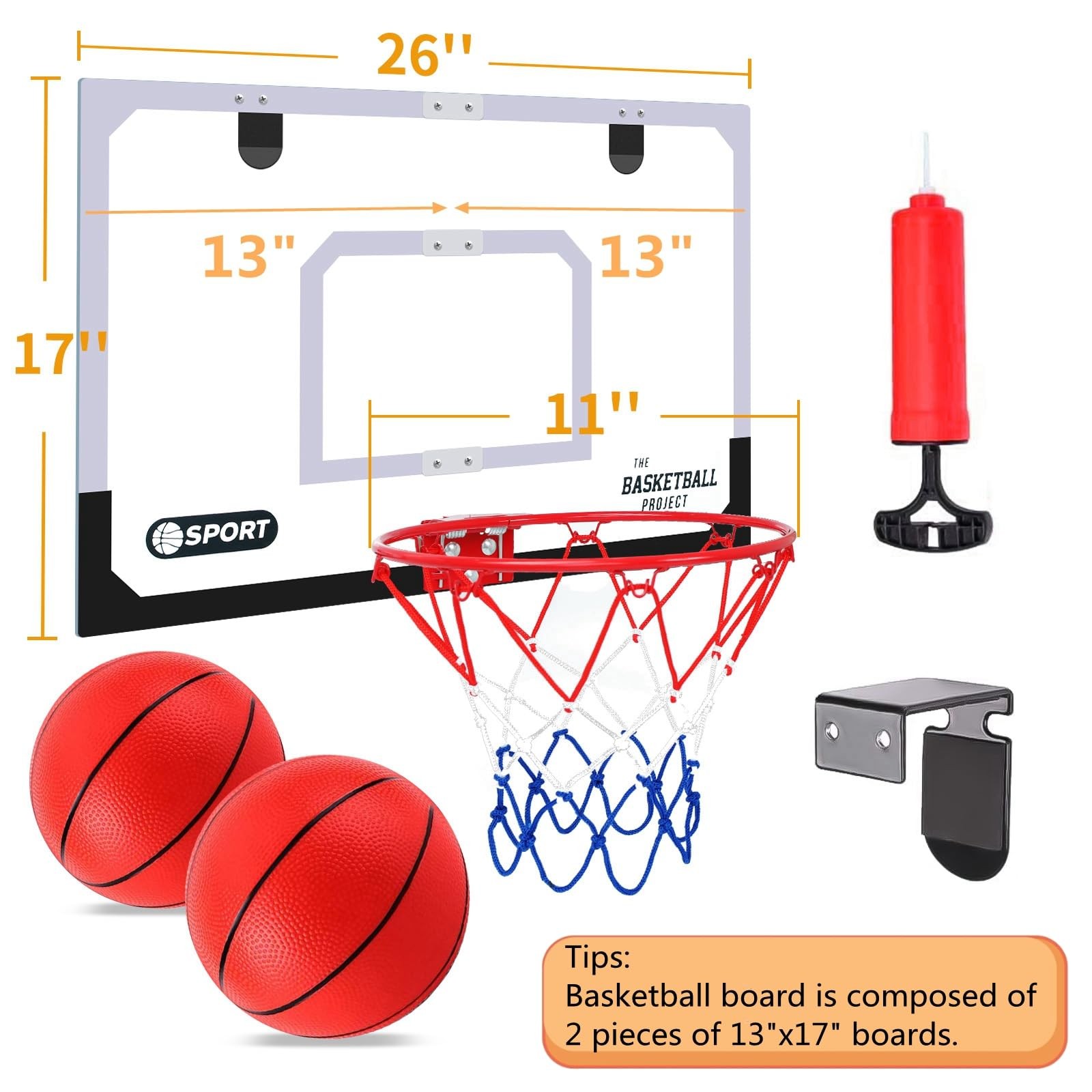 Upgrade Basketball Hoop Set – Extra Large 26″ x 17″ Pro X-Large, White&Black