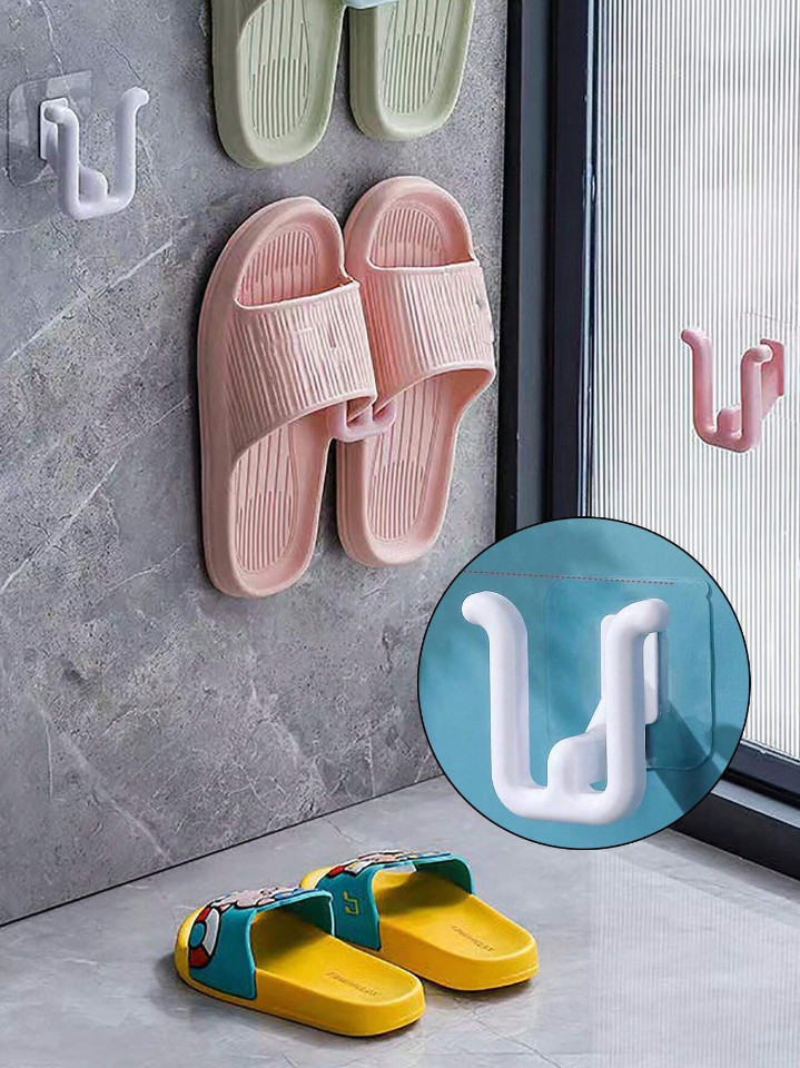 1 pc Wall-Mounted Self-Adhesive Bathroom Slipper Rack for Indoor Use–Space Saver