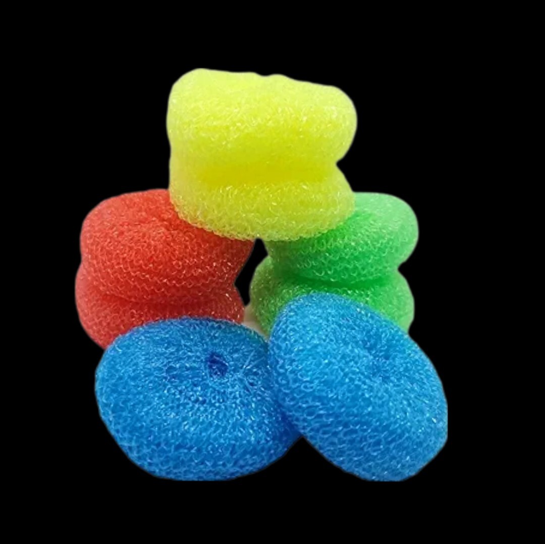 24 Pack Assorted Colors Round Nylon Dish Cleaning Scouring Pads, Mesh