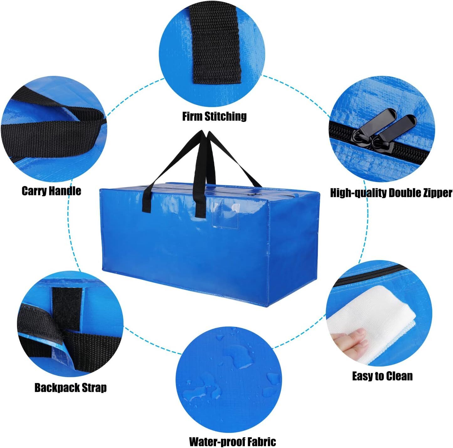 2/6 Pack Moving Bags Heavy-Duty Extra Large, Blue Moving Totes W/ Zippers Handle